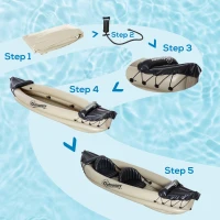 Outsunny K2 Kayak, 2 Person Inflatable Kayak, Includes Paddles, Aluminum Oars, Repair Kit, Portable Tandem Blow Up Boat, Beige(m-6)