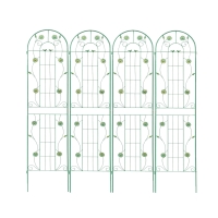 4 Pack Metal Garden Trellis with Bird and Flower Decorations, Rustproof Climbing Plant Support, 87" Tall for Outdoor Flowers, Green