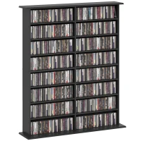 HOMCOM 8-Tier DVD Shelf with 12 Adjustable Shelves, Double CD Shelf, Holds 720 CDs, 396 DVDs or 396 Blu-rays, Black(m-11)