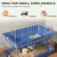 PawHut Metal Small Animal Cage, 2-Tier Guinea Pig Cage with 2 Doors, Platforms, Wide Ramp, Dish and Bottle, Deep Base, for Ferrets, Chinchillas, Bunnies, Blue(m-9)