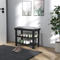 HOMCOM Bamboo Shoe Storage Bench, 3-Tier Entryway Bench with Cushion, Shoe Organizer for Entryway, Hallway, Black(m-9)