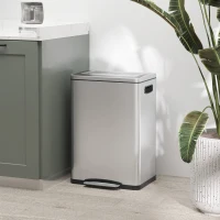 HOMCOM 2 x 20 Liter Garbage Bin, Stainless Steel Garbage Can with Soft-Close Lid and Removable Inner Buckets, Silver(m-1)