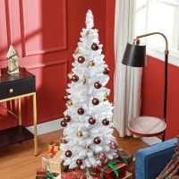 HOMCOM 5ft White Christmas Tree, Flocked Pencil Christmas Tree with 246 Branch Tips and Metal Base for Home, Indoor, Holiday(m-7)