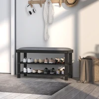 HOMCOM Bamboo Shoe Storage Bench, 3-Tier Entryway Bench with Cushion, Shoe Organizer for Entryway, Hallway, Black(m-7)