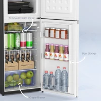 HOMCOM Double Door Mini Fridge with Freezer, 4.6 Cu.Ft Small Refrigerator with Thermostat, Shelves, Reversible Door, Silver(m-9)