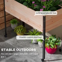 Outsunny Wooden Elevated Planter Box, Raised Garden Bed with Wheels, Metal Legs, Drainage Holes and Bed Liner(m-5)