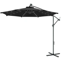 Outsunny 10ft Outdoor Cantilever Umbrella Banana Umbrella with Solar Lights and Adjustable Angle for Patio Backyard Black(m-2)