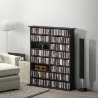HOMCOM 8-Tier DVD Shelf with 12 Adjustable Shelves, Double CD Shelf, Holds 720 CDs, 396 DVDs or 396 Blu-rays, Black(m-1)