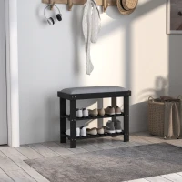 HOMCOM Bamboo Shoe Storage Bench, 3-Tier Entryway Bench with Cushion, Shoe Organizer for Entryway, Hallway, Black(m-10)