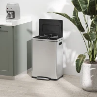 HOMCOM 2 x 20 Liter Garbage Bin, Stainless Steel Garbage Can with Soft-Close Lid and Removable Inner Buckets, Silver(m-9)
