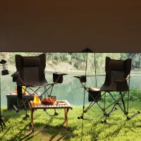 Outsunny Folding Rocking Camping Chairs, Portable Chairs with Headrest, Cooler Bag, Cup Holder, Carry Bag, 2 Pack, Black(m-9)