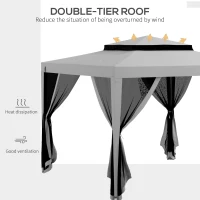 Outsunny 10' x 10' Outdoor Canopy Tent Party Tent with Mesh Netting and Double Tier Roof for Backyard, Garden, Patio, Light Grey(m-4)