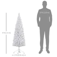 HOMCOM 5ft White Christmas Tree, Flocked Pencil Christmas Tree with 246 Branch Tips and Metal Base for Home, Indoor, Holiday(m-3)