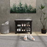 HOMCOM Bamboo Shoe Storage Bench, 3-Tier Entryway Bench with Cushion, Shoe Organizer for Entryway, Hallway, Black(m-8)