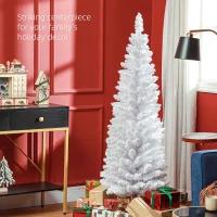 HOMCOM 5ft White Christmas Tree, Flocked Pencil Christmas Tree with 246 Branch Tips and Metal Base for Home, Indoor, Holiday(m-4)