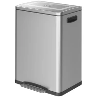 HOMCOM 2 x 20 Liter Garbage Bin, Stainless Steel Garbage Can with Soft-Close Lid and Removable Inner Buckets, Silver(m-2)
