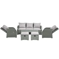 Outsunny 6 Pieces Patio Furniture Set, Outdoor rattan Sectional Furniture with recliner, for Lawn Garden Backyard(m-12)
