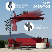 Outsunny 10ft Outdoor Cantilever Umbrella Banana Umbrella with Solar Lights and Adjustable Angle for Patio Backyard Wine Red(m-5)