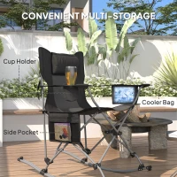 Outsunny Folding Rocking Camping Chairs, Portable Chairs with Headrest, Cooler Bag, Cup Holder, Carry Bag, 2 Pack, Black(m-7)
