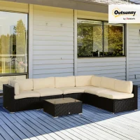 Outsunny Outdoor 14pc Patio Rattan Sofa Set Cushion Polyester Cover Replacement Set - No Cushion Included, Cream White(m-8)