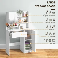 HOMCOM Vanity Set with Mirror and Stool, Makeup Vanity Table with Storage Drawer, Cabinet, Adjustable Shelf for Bedroom, White(m-4)