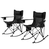 Outsunny Folding Rocking Camping Chairs, Portable Chairs with Headrest, Cooler Bag, Cup Holder, Carry Bag, 2 Pack, Black