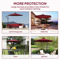 Outsunny 10ft Outdoor Cantilever Umbrella Banana Umbrella with Solar Lights and Adjustable Angle for Patio Backyard Wine Red(m-7)