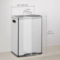 HOMCOM 2 x 20 Liter Garbage Bin, Stainless Steel Garbage Can with Soft-Close Lid and Removable Inner Buckets, Silver(m-3)