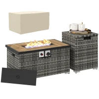 Outsunny 32" Propane Fire Pit Table 40,000 BTU Rattan Outdoor Gas Fire Table with Hideaway Propane Tank Holder, Waterproof Cover(m-11)