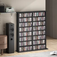 HOMCOM 8-Tier DVD Shelf with 12 Adjustable Shelves, Double CD Shelf, Holds 720 CDs, 396 DVDs or 396 Blu-rays, Black(m-10)