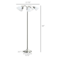 HOMCOM Arc Tree Floor Lamp with 5 Adjustable Rotating Lights, Modern Standing Gooseneck Reading Light for Living Room Bedroom Office, Satin Nickel(m-3)
