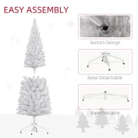 HOMCOM 5ft White Christmas Tree, Flocked Pencil Christmas Tree with 246 Branch Tips and Metal Base for Home, Indoor, Holiday(m-6)