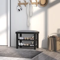 HOMCOM Bamboo Shoe Storage Bench, 3-Tier Entryway Bench with Cushion, Shoe Organizer for Entryway, Hallway, Black(m-7)