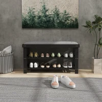 HOMCOM Bamboo Shoe Storage Bench, 3-Tier Entryway Bench with Cushion, Shoe Organizer for Entryway, Hallway, Black(m-8)