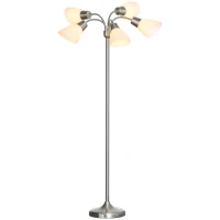 HOMCOM Arc Tree Floor Lamp with 5 Adjustable Rotating Lights, Modern Standing Gooseneck Reading Light for Living Room Bedroom Office, Satin Nickel(m-2)