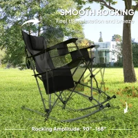 Outsunny Folding Rocking Camping Chairs, Portable Chairs with Headrest, Cooler Bag, Cup Holder, Carry Bag, 2 Pack, Black(m-4)