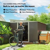 Outsunny 11' x 9' Metal Outdoor Storage Shed, Tool House with Double Lockable Doors for Backyard, Patio, Lawn, Garage, Gray(m-5)