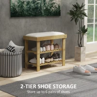 HOMCOM Bamboo Shoe Storage Bench, 3-Tier Entryway Bench with Cushion, Shoe Organizer for Entryway, Hallway, Cream White(m-5)