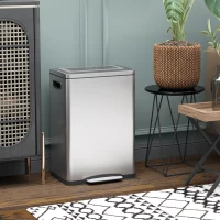 HOMCOM 2 x 20 Liter Garbage Bin, Stainless Steel Garbage Can with Soft-Close Lid and Removable Inner Buckets, Silver(m-8)