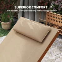 Outsunny Outdoor Wood Chaise Lounge Chair Recliner Patio Camping with Headrest, Teak & Light Khaki(m-4)