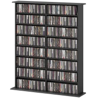 HOMCOM 8-Tier DVD Shelf with 12 Adjustable Shelves, Double CD Shelf, Holds 720 CDs, 396 DVDs or 396 Blu-rays, Black(m-2)