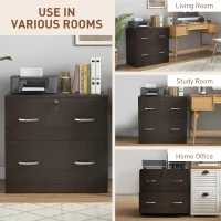 Vinsetto 2-Drawer File Cabinet with Lock and Keys, Lateral Storage Filing Cabinet with Hanging Bar for Letter Size, Home Office, Espresso(m-9)