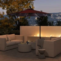 Outsunny 10ft Outdoor Cantilever Umbrella Banana Umbrella with Solar Lights and Adjustable Angle for Patio Backyard Wine Red(m-1)