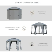 Outsunny 12' x 12' Outdoor Gazebo Canopy, Dome Patio Gazebo Netting Sidewalls and Curtains, Double Vented Roof, Dark Grey(m-4)