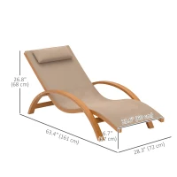 Outsunny Outdoor Wood Chaise Lounge Chair Recliner Patio Camping with Headrest, Teak & Light Khaki(m-3)