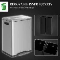 HOMCOM 2 x 20 Liter Garbage Bin, Stainless Steel Garbage Can with Soft-Close Lid and Removable Inner Buckets, Silver(m-6)