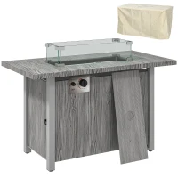 Outsunny 50,000 BTU Gas Fire Pit Table with Cover and Glass Screen, Grey(m-11)