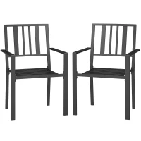 Outsunny Patio Dining Chairs with Metal Slatted Design, Black(m-1)