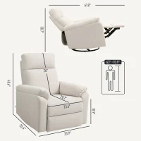 HOMCOM Recliner Chair, Wide Swivel Rocker Chair, Overstuffed Single Sofa with Pocket Spring, Footrest, Quick Assembly, Cream(m-3)