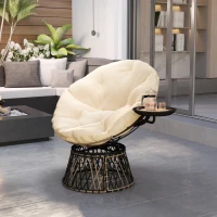 Outsunny 360° Swivel Outdoor Papasan Chair, 39" Overstuffed Circle Chair with Side Tray, Thick Cushion for Indoor Patio, Beige(m-10)